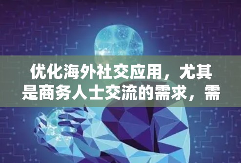 优化海外社交应用，尤其是商务人士交流的需求，需要从多个方面入手，确保功能先进、用户体验流畅。以下是一个系统化的优化策略